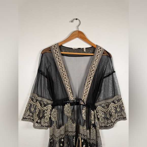Soft Surroundings Sheer Lace Embroidered Kimono Robe‎ Coverup Gown - Picture 5 of 7